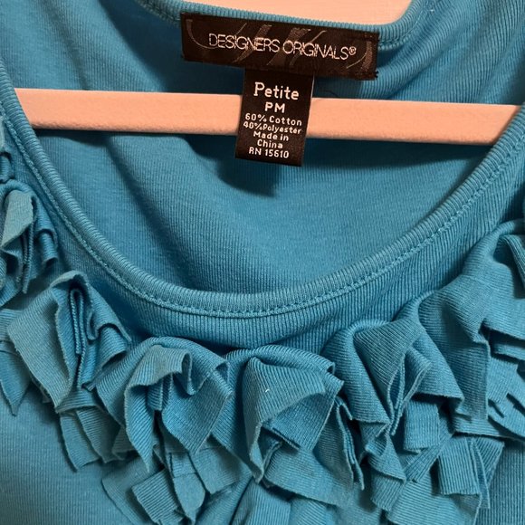 DESIGNERS ORIGINALS Turquoise Sleeveless Knit Top with Ruffle Detail PM - Picture 2 of 2